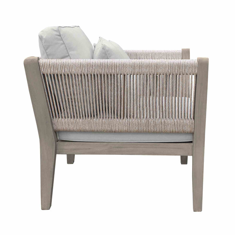 Condesa 4 Piece Outdoor Patio Furniture Set in Acacia Wood and Rope with Gray Cushions - Furniture City (CA)l