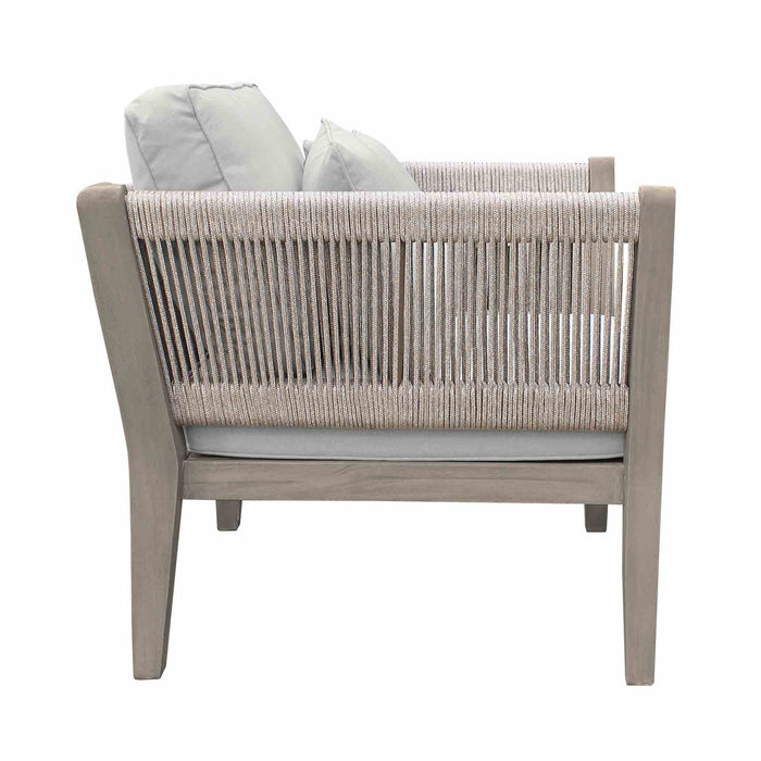 Condesa 4 Piece Outdoor Patio Furniture Set in Acacia Wood and Rope with Gray Cushions