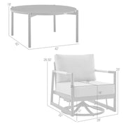 Crown and Clementine 3 Piece Outdoor Patio Swivel Seating Set in Black Aluminum with Teak Wood and Gray Cushions - Furniture City (CA)l