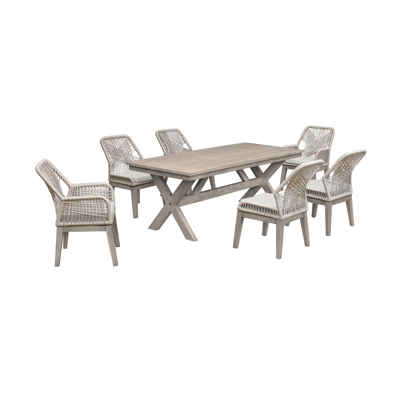 Costa 7-Piece Patio Outdoor Dining Set in Gray Acacia Wood and Rope - Furniture City (CA)l