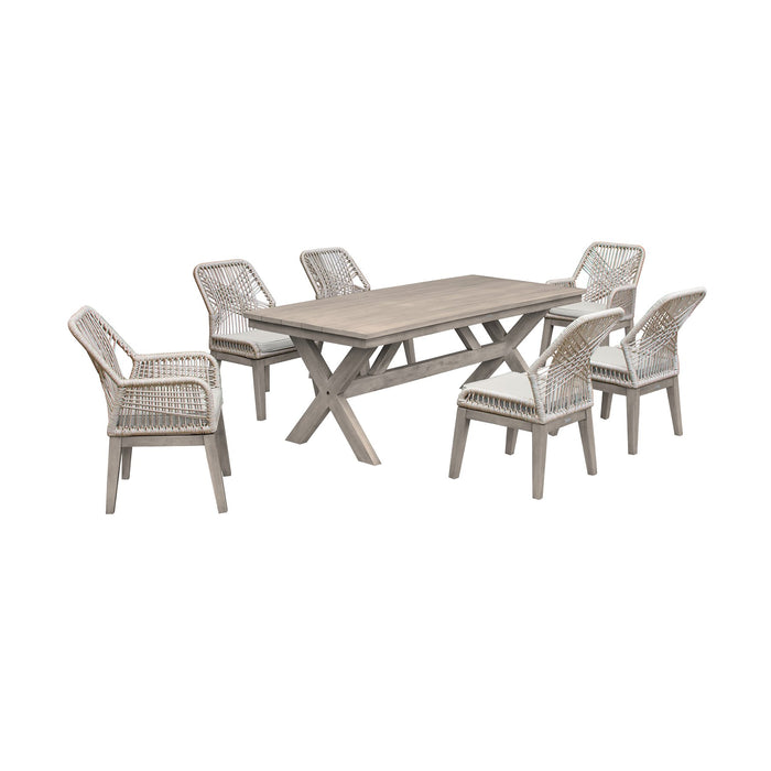 Costa 7-Piece Patio Outdoor Dining Set in Gray Acacia Wood and Rope