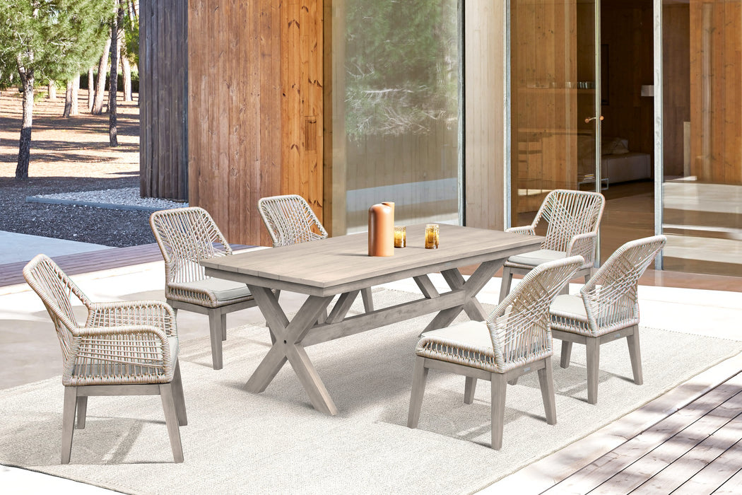 Costa 7-Piece Patio Outdoor Dining Set in Gray Acacia Wood and Rope