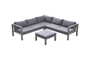 Cliff Outdoor Patio Aluminum Sectional in Gray Powder Coated Finish with Gray Fabric Cushions - Furniture City (CA)l