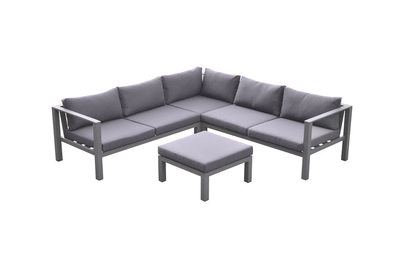 Cliff Outdoor Patio Aluminum Sectional in Gray Powder Coated Finish with Gray Fabric Cushions - Furniture City (CA)l