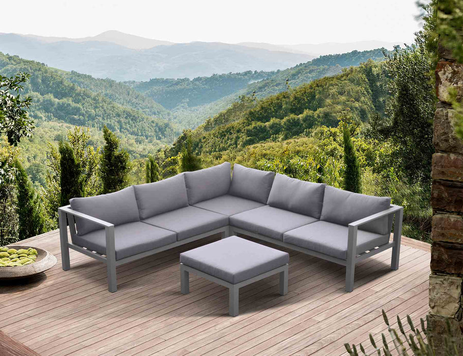 Cliff Outdoor Patio Aluminum Sectional in Gray Powder Coated Finish with Gray Fabric Cushions