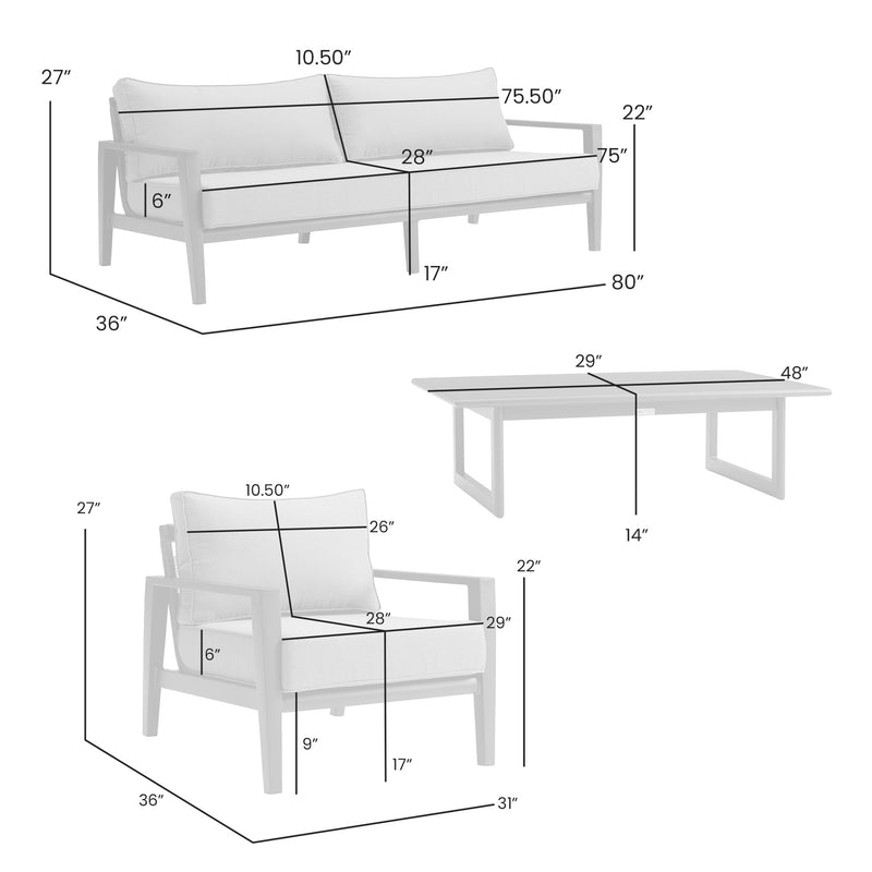 Cayman 4 Piece Black Aluminum Outdoor Seating Set with Dark Gray Cushions - Furniture City (CA)l
