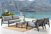 Cayman 4 Piece Black Aluminum Outdoor Seating Set with Dark Gray Cushions - Furniture City (CA)l
