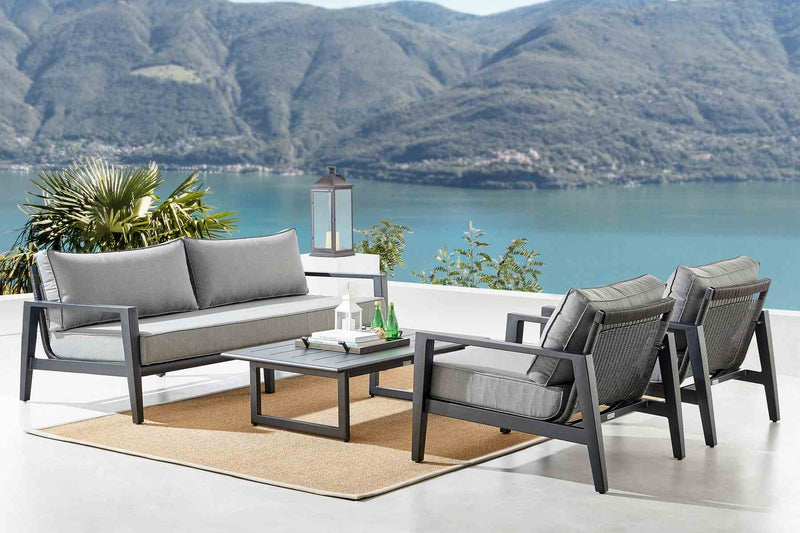 Cayman 4 Piece Black Aluminum Outdoor Seating Set with Dark Gray Cushions - Furniture City (CA)l