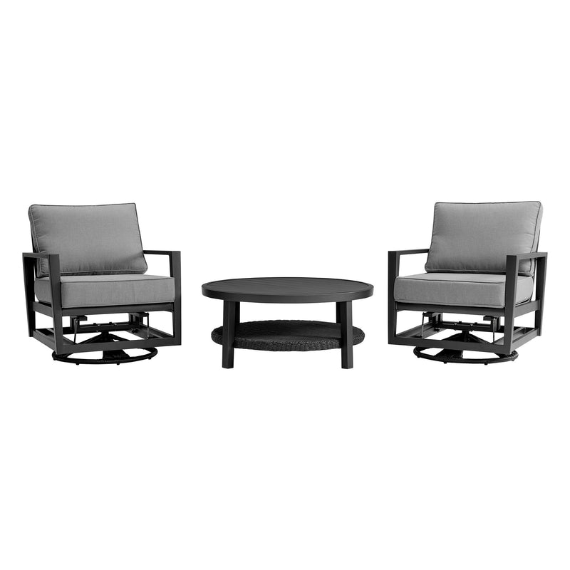 Cayman 3 Piece Black Aluminum Outdoor Seating Set with Dark Gray Cushions - Furniture City (CA)l