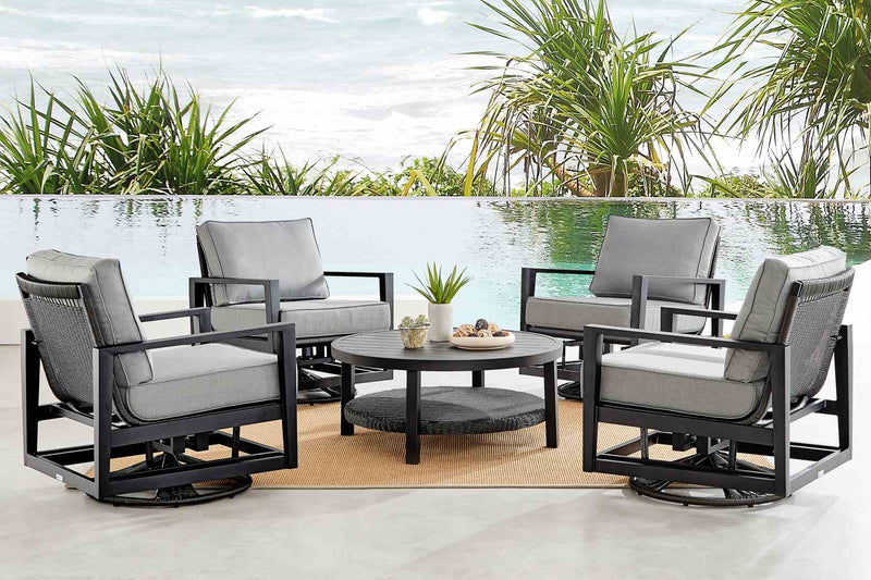 Cayman 5 Piece Black Aluminum Outdoor Seating Set with Dark Gray Cushions - Furniture City (CA)l