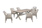 Costa 7-Piece Patio Outdoor Dining Set with Arm Chairs in Gray Acacia Wood and Rope - Furniture City (CA)l