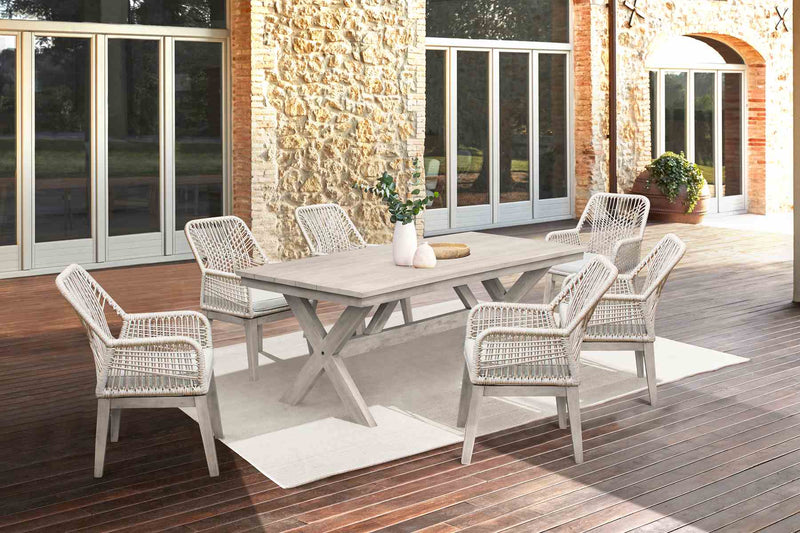 Costa 7-Piece Patio Outdoor Dining Set with Arm Chairs in Gray Acacia Wood and Rope - Furniture City (CA)l