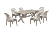 Costa Outdoor Patio 7-Piece Dining Table Set with Side Chairs in Gray Acacia Wood and Rope - Furniture City (CA)l