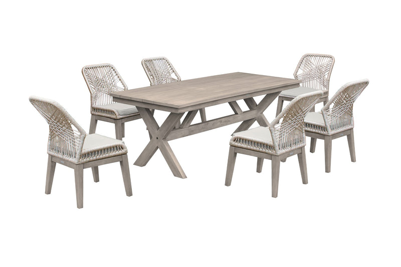 Costa Outdoor Patio 7-Piece Dining Table Set with Side Chairs in Gray Acacia Wood and Rope - Furniture City (CA)l