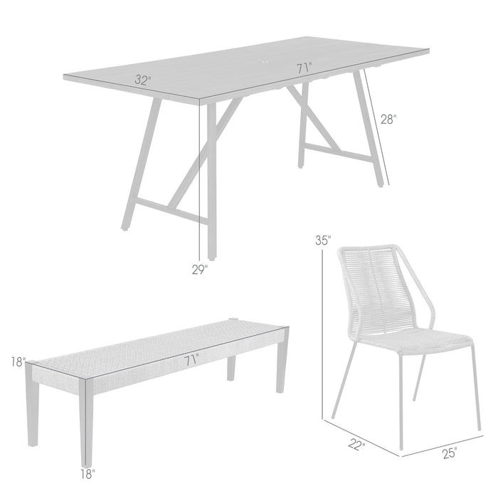 Frinton Clip and Rhett 5 Piece Outdoor Dining Set in Dark Eucalyptus with Gray Rope