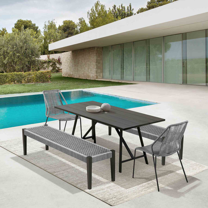 Frinton Clip and Rhett 5 Piece Outdoor Dining Set in Dark Eucalyptus with Gray Rope - Furniture City (CA)l