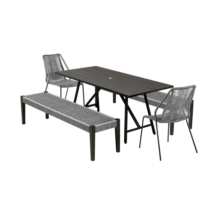 Frinton Clip and Rhett 5 Piece Outdoor Dining Set in Dark Eucalyptus with Gray Rope