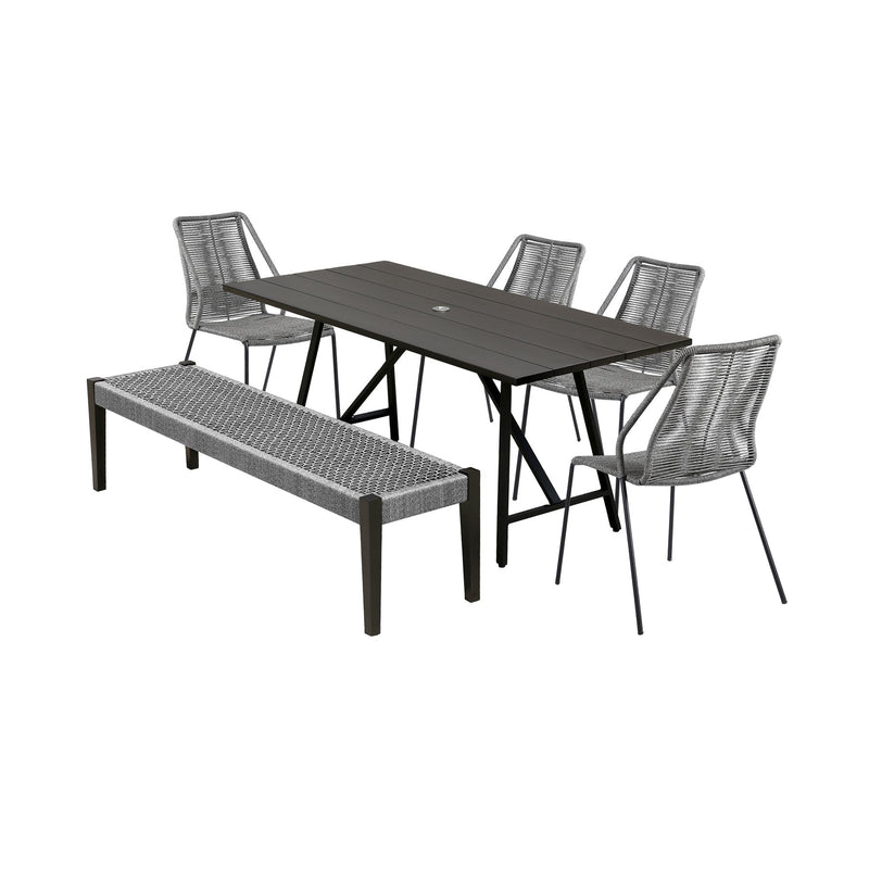Frinton Clip and Rhett 6 Piece Outdoor Dining Set in Dark Eucalyptus with Gray Rope - Furniture City (CA)l