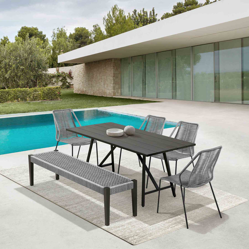 Frinton Clip and Rhett 6 Piece Outdoor Dining Set in Dark Eucalyptus with Gray Rope - Furniture City (CA)l