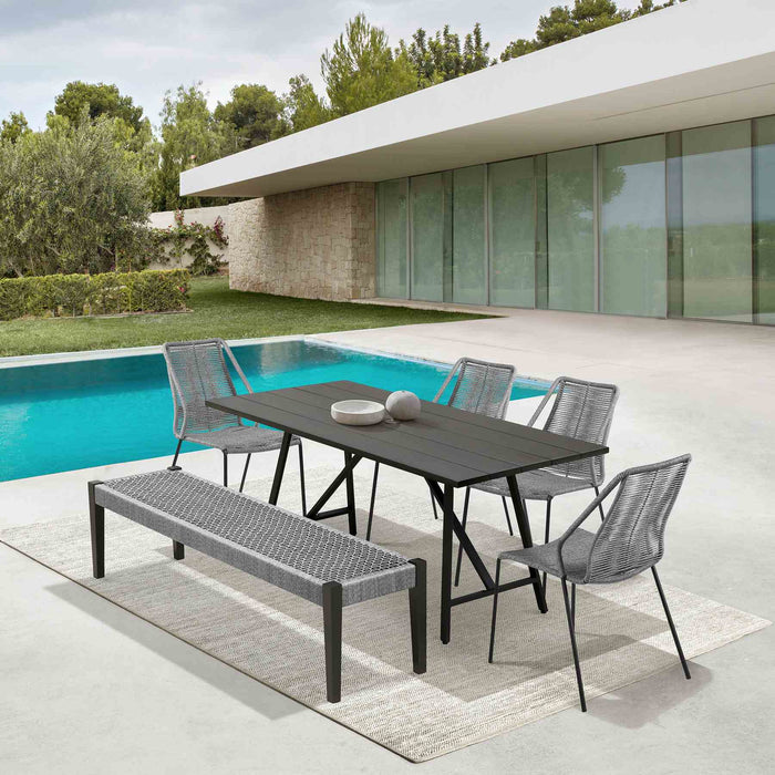 Frinton Clip and Rhett 6 Piece Outdoor Dining Set in Dark Eucalyptus with Gray Rope
