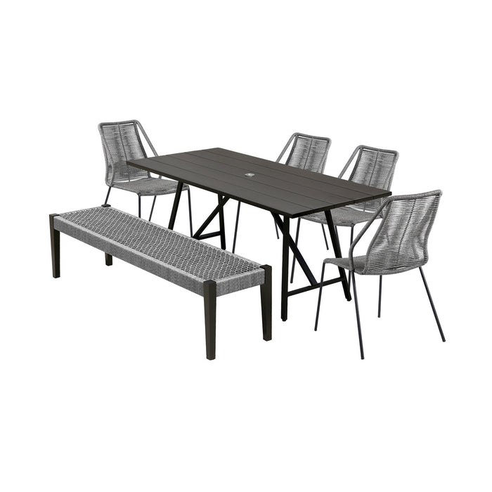 Frinton Clip and Rhett 6 Piece Outdoor Dining Set in Dark Eucalyptus with Gray Rope