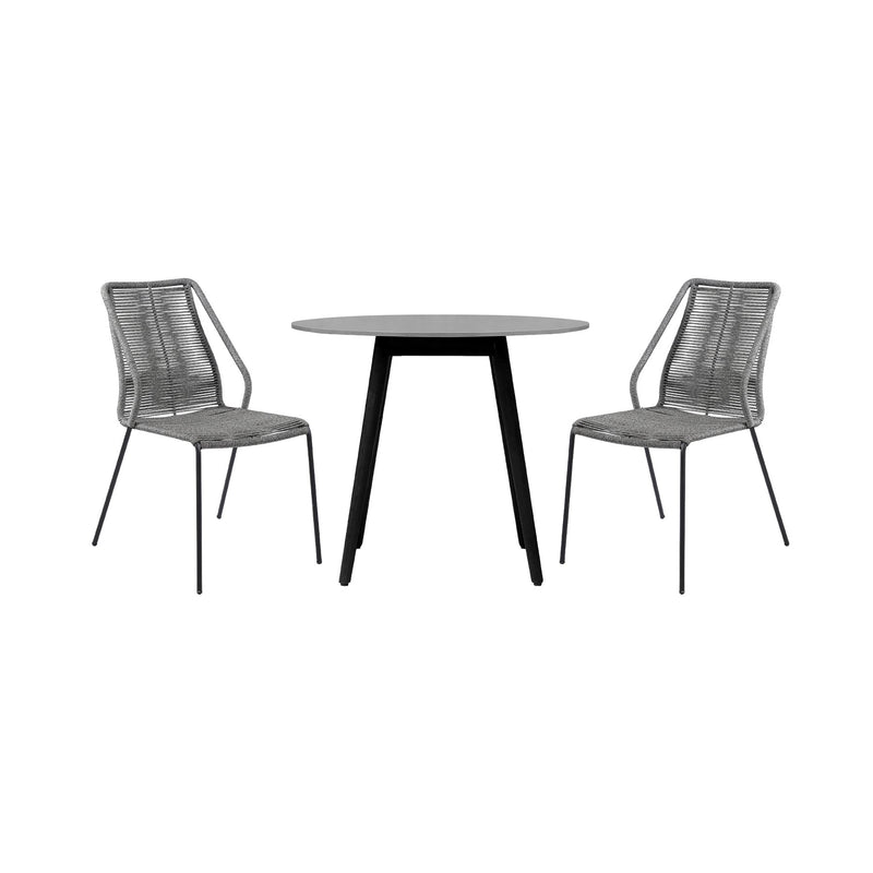 Kylie and Clip 3 Piece Outdoor Patio 36" Dining Set in Black Eucalyptus Wood and Gray Rope - Furniture City (CA)l