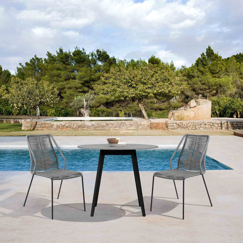 Kylie and Clip 3 Piece Outdoor Patio 36" Dining Set in Black Eucalyptus Wood and Gray Rope - Furniture City (CA)l