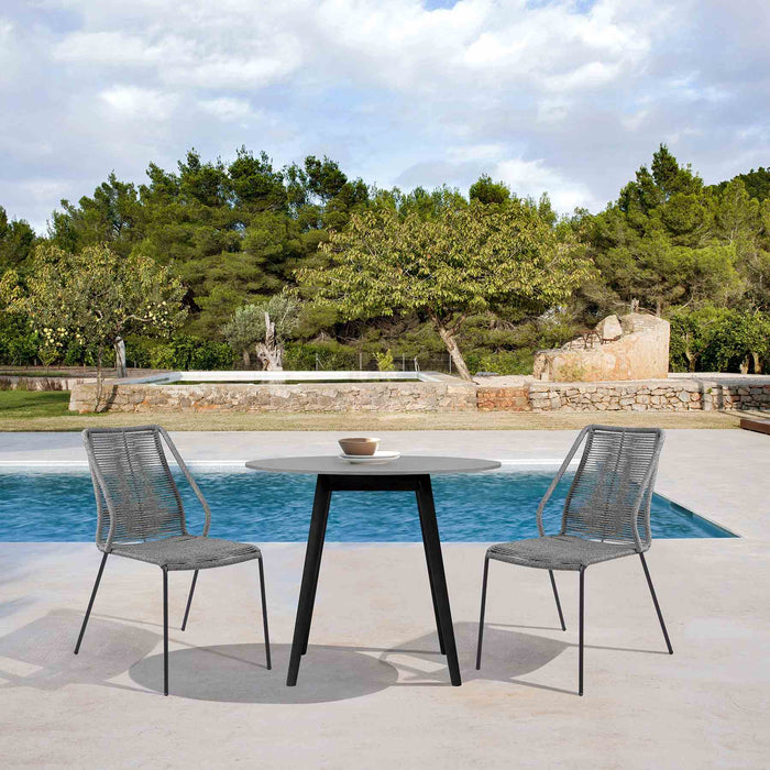 Kylie and Clip 3 Piece Outdoor Patio 36" Dining Set in Black Eucalyptus Wood and Gray Rope