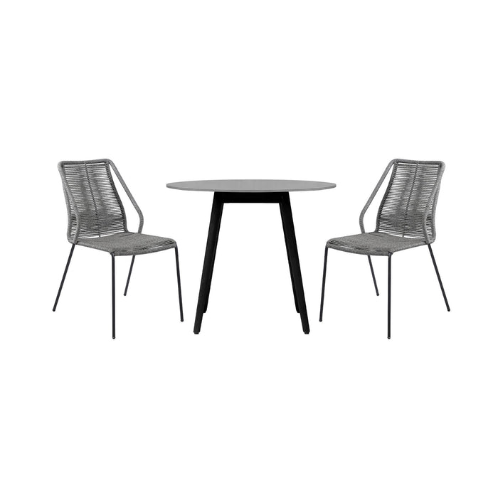 Kylie and Clip 3 Piece Outdoor Patio 36" Dining Set in Black Eucalyptus Wood and Gray Rope