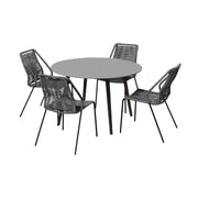 Kylie and Clip Outdoor Patio 5 Piece Dining Set in Gray Rope with Black Eucalyptus Wood - Furniture City (CA)l
