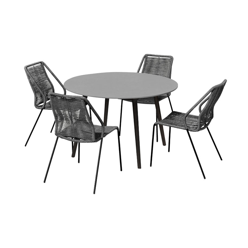 Kylie and Clip Outdoor Patio 5 Piece Dining Set in Gray Rope with Black Eucalyptus Wood - Furniture City (CA)l