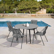 Kylie and Clip Outdoor Patio 5 Piece Dining Set in Gray Rope with Black Eucalyptus Wood - Furniture City (CA)l