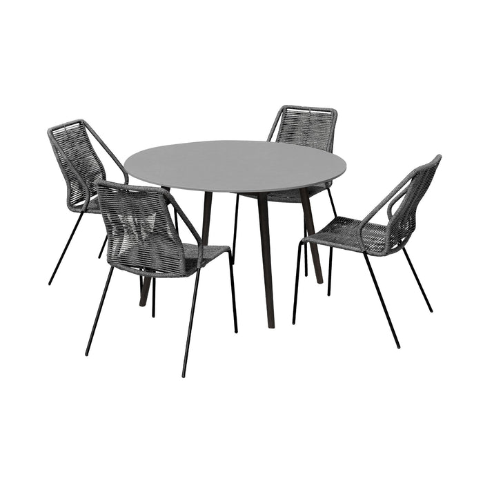 Kylie and Clip Outdoor Patio 5 Piece Dining Set in Gray Rope with Black Eucalyptus Wood