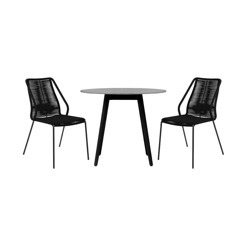 Kylie and Clip 3 Piece Outdoor Patio 36" Dining Set in Black Eucalyptus Wood and Black Rope - Furniture City (CA)l