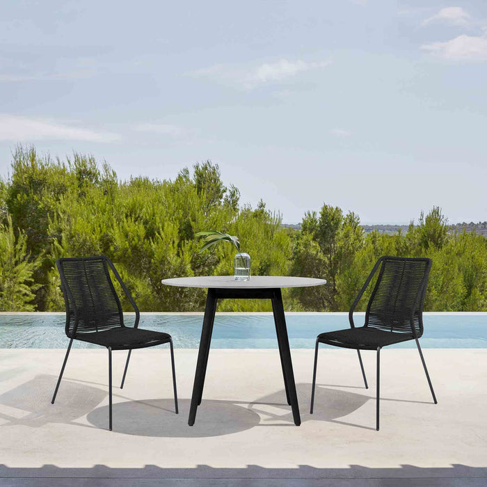 Kylie and Clip 3 Piece Outdoor Patio 36" Dining Set in Black Eucalyptus Wood and Black Rope