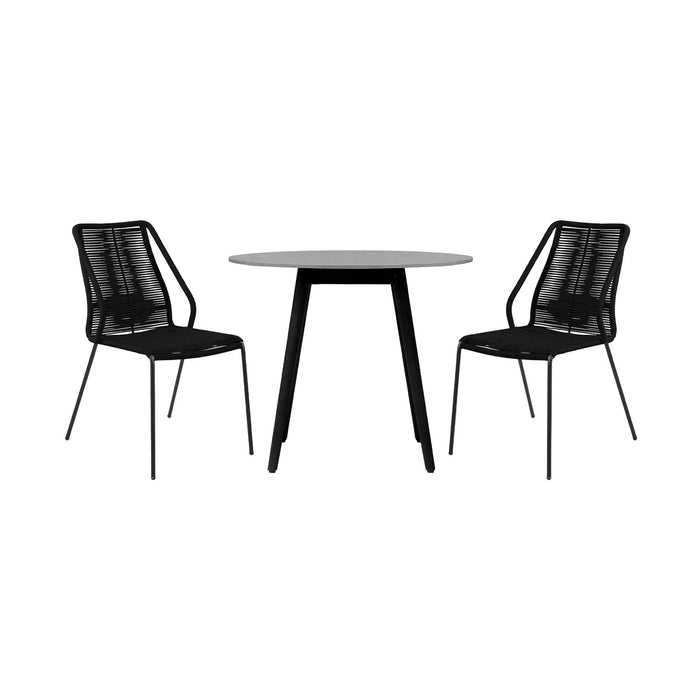 Kylie and Clip 3 Piece Outdoor Patio 36" Dining Set in Black Eucalyptus Wood and Black Rope