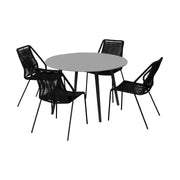 Kylie and Clip Outdoor Patio 5 Piece Dining Set in Black Rope with Black Eucalyptus Wood - Furniture City (CA)l