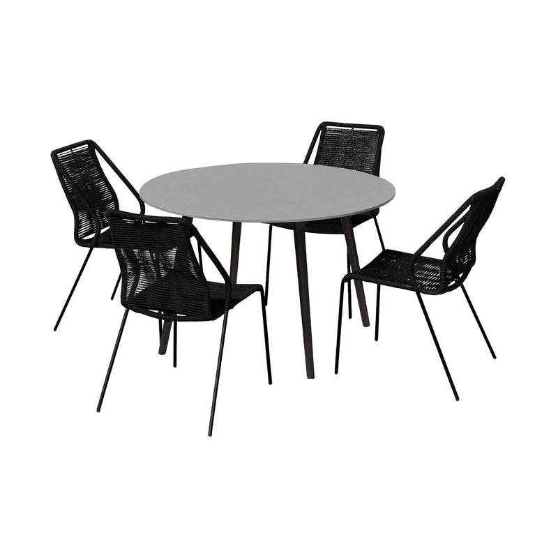Kylie and Clip Outdoor Patio 5 Piece Dining Set in Black Rope with Black Eucalyptus Wood - Furniture City (CA)l