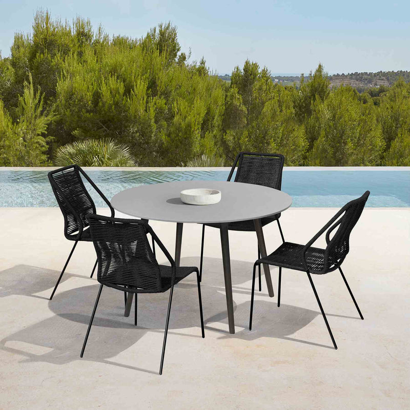 Kylie and Clip Outdoor Patio 5 Piece Dining Set in Black Rope with Black Eucalyptus Wood - Furniture City (CA)l