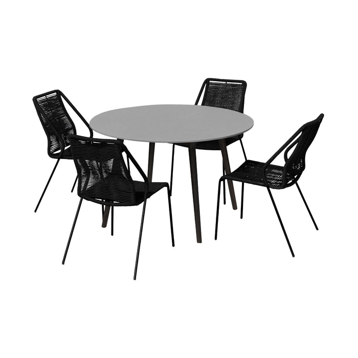 Kylie and Clip Outdoor Patio 5 Piece Dining Set in Black Rope with Black Eucalyptus Wood