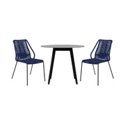 Kylie and Clip 3 Piece Outdoor Patio 36" Dining Set in Black Eucalyptus Wood and Blue Rope - Furniture City (CA)l