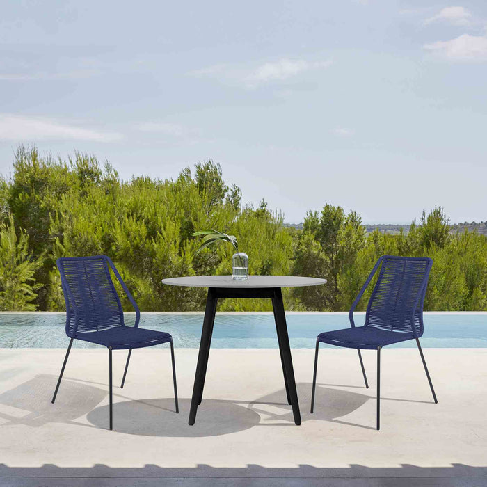Kylie and Clip 3 Piece Outdoor Patio 36" Dining Set in Black Eucalyptus Wood and Blue Rope