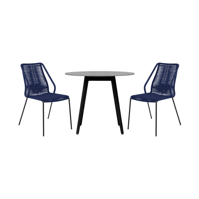 Kylie and Clip 3 Piece Outdoor Patio 36" Dining Set in Black Eucalyptus Wood and Blue Rope