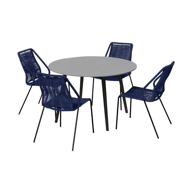 Kylie and Clip Outdoor Patio 5 Piece Dining Set in Blue Rope with Black Eucalyptus Wood - Furniture City (CA)l