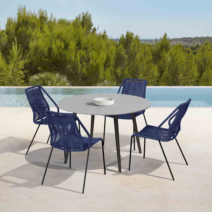 Kylie and Clip Outdoor Patio 5 Piece Dining Set in Blue Rope with Black Eucalyptus Wood