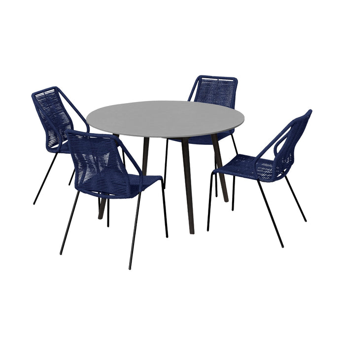 Kylie and Clip Outdoor Patio 5 Piece Dining Set in Blue Rope with Black Eucalyptus Wood