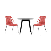 Kylie and Clip 3 Piece Outdoor Patio 36" Dining Set in Black Eucalyptus Wood and Brick Red Rope - Furniture City (CA)l