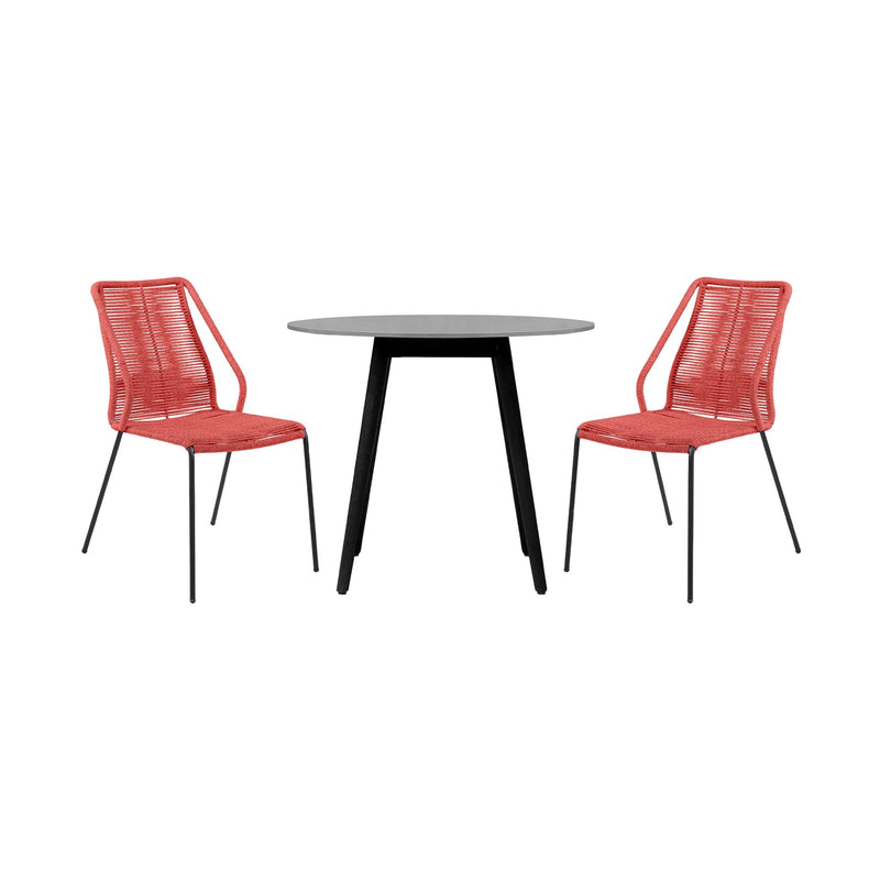Kylie and Clip 3 Piece Outdoor Patio 36" Dining Set in Black Eucalyptus Wood and Brick Red Rope - Furniture City (CA)l