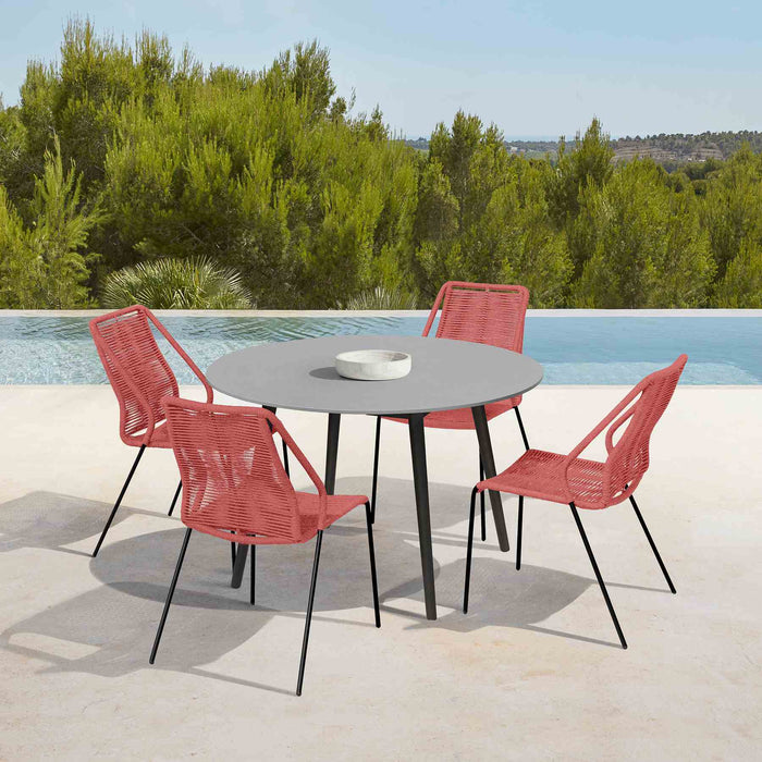 Kylie and Clip Outdoor Patio 5 Piece Dining Set in Brick Red Rope with Black Eucalyptus Wood