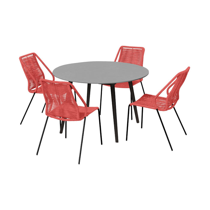 Kylie and Clip Outdoor Patio 5 Piece Dining Set in Brick Red Rope with Black Eucalyptus Wood